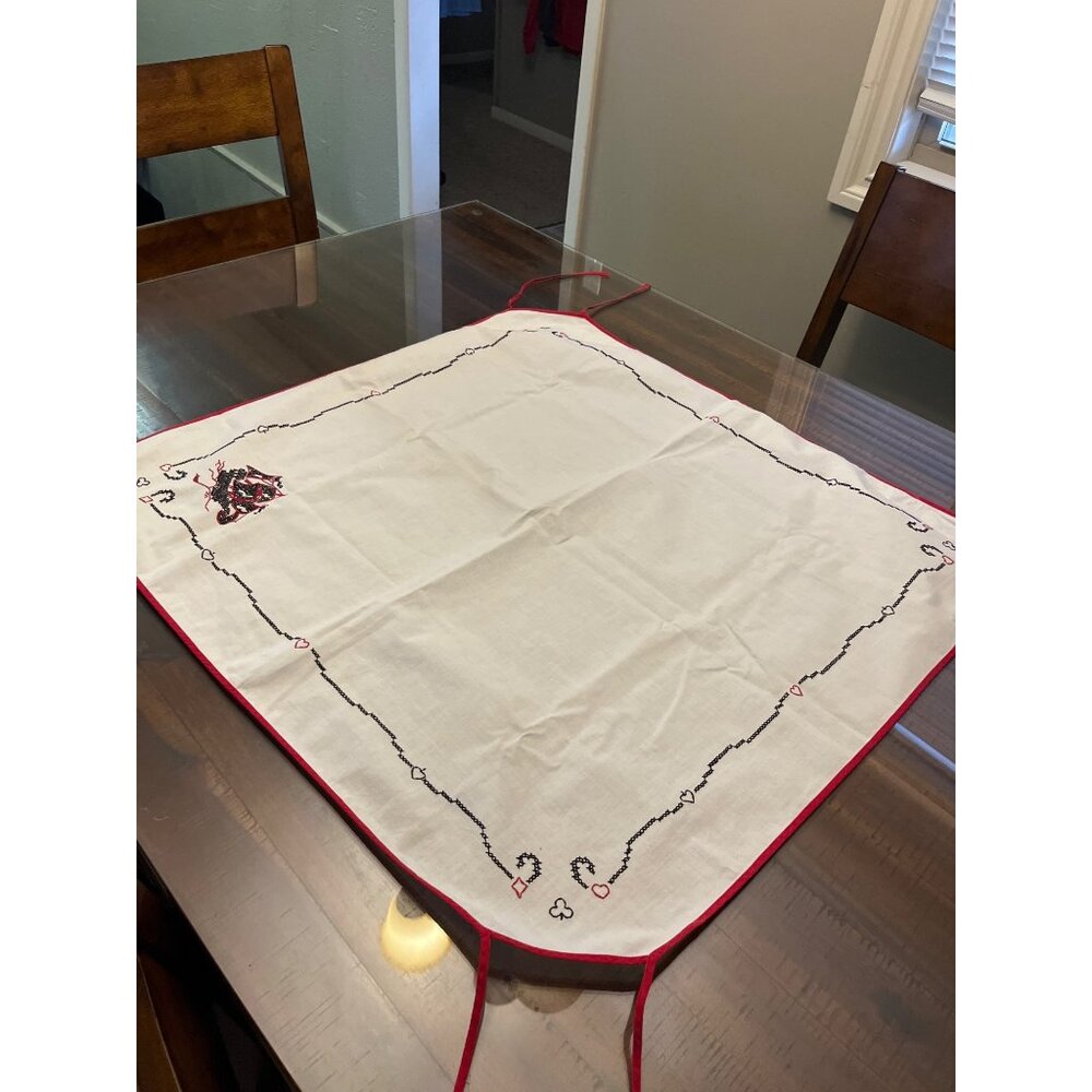 Handmade Card Table Cover Cross Stitch Poker Embroidery Unique
